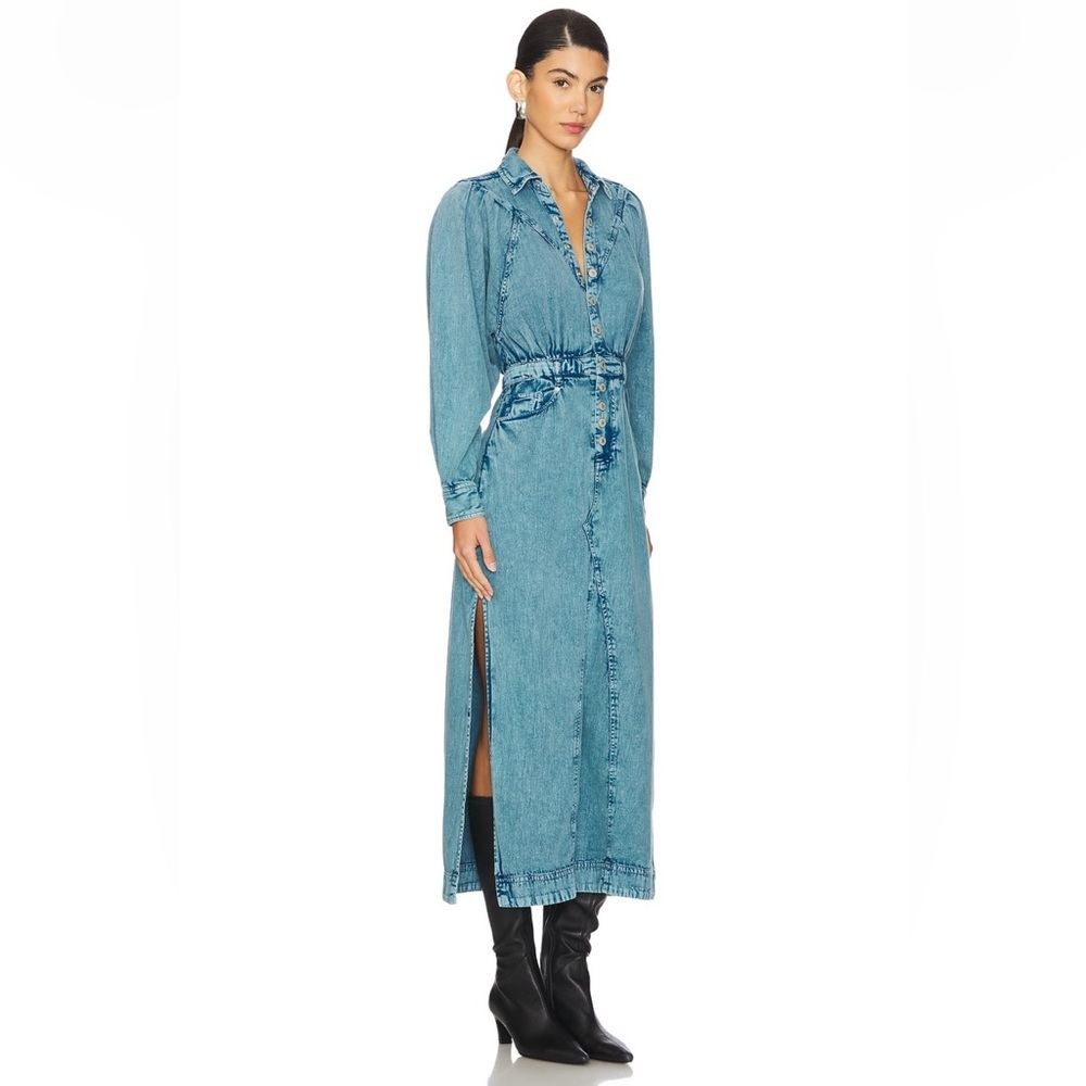 FREE PEOPLE Rustic Mad Love Full Sleeve Denim Midi Dress with Side slits XS
